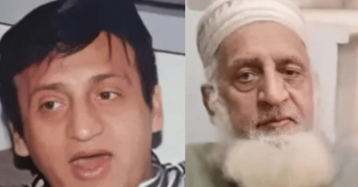 Two side-by-side images of men, one with dark hair in a striped shirt and the other with gray hair wearing a light-colored outfit.