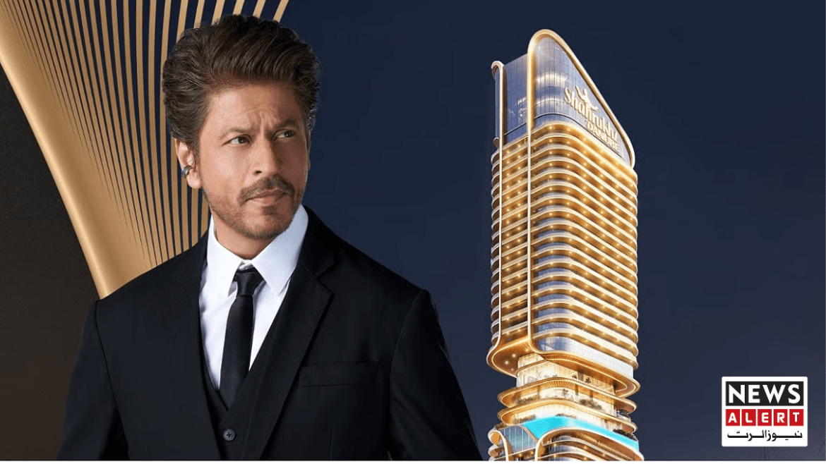 A stylish individual in a black suit stands next to a modern, illuminated tower featuring a luxurious design and branding.