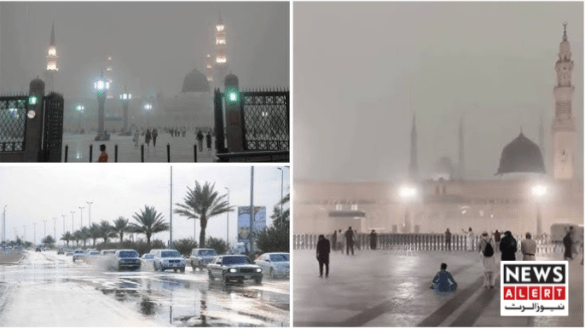 Majestic Scenes at Prophet’s Mosque as Heavy Rain Falls Over Madina