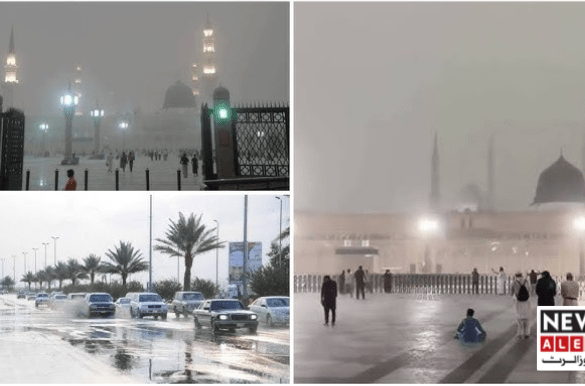 Majestic Scenes at Prophet’s Mosque as Heavy Rain Falls Over Madina