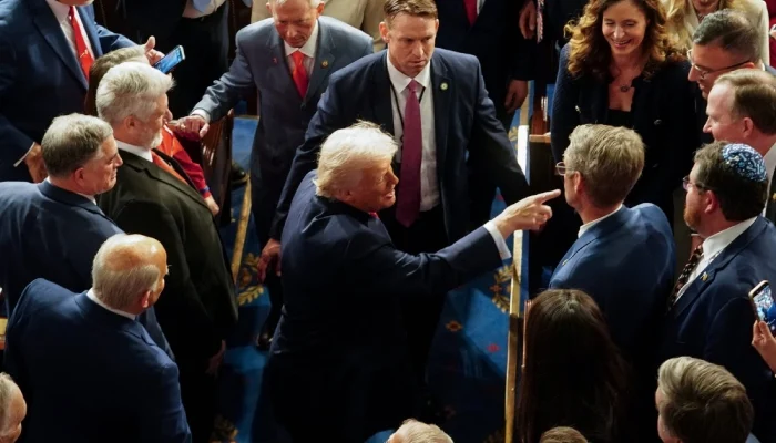 US President Donald Trump gestures as he leaves the House Chamber after his State of the Union address at the U.S. Capitol in Washington, DC, US, on February 24, 2026. — Reuters