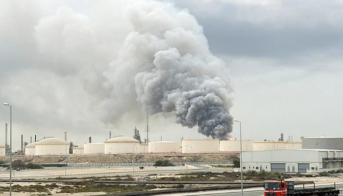 Smoke rises following a strike on the Bapco Oil Refinery, amid the US-Israeli conflict with Iran, on Sitra Island Bahrain, March 9, 2026. — Reuters 