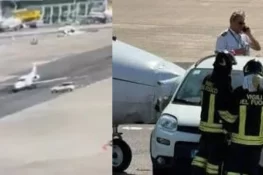 Fiat Panda crashes into private jet at Milan airport: Watch