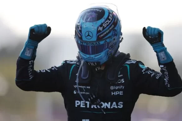 George Russell wins Azerbaijan GP after dramatic battle with Verstappen