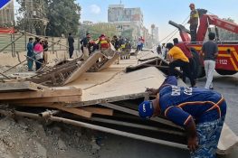 Gulshan-e-Iqbal BRT structure collapses, duty guard killed