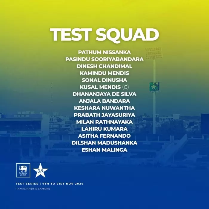 Sri Lanka Announce 15-Member Squad for Pakistan Test Series